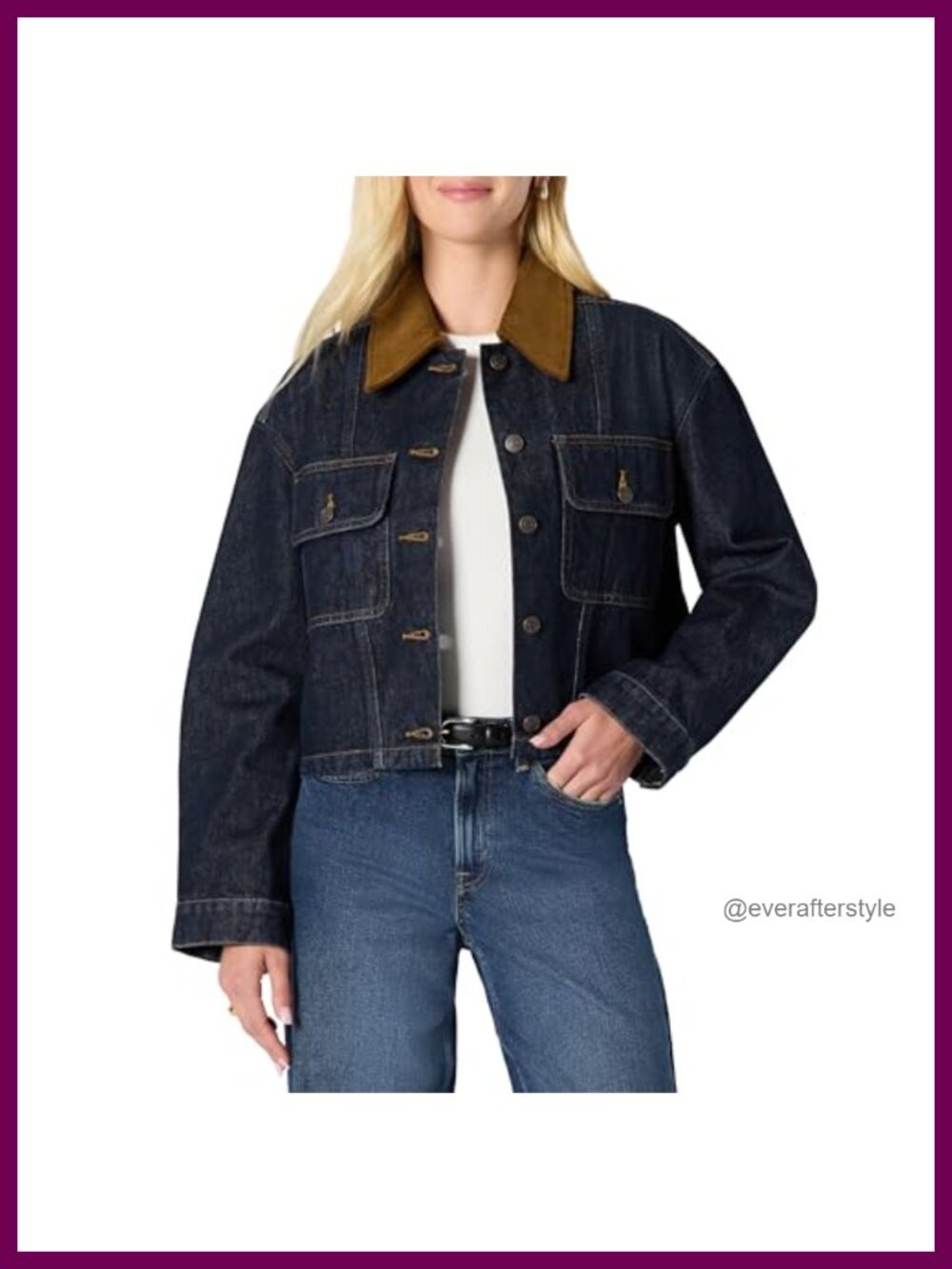 Oversized Cropped Denim Jacket Heavyweight with Corduroy Collar